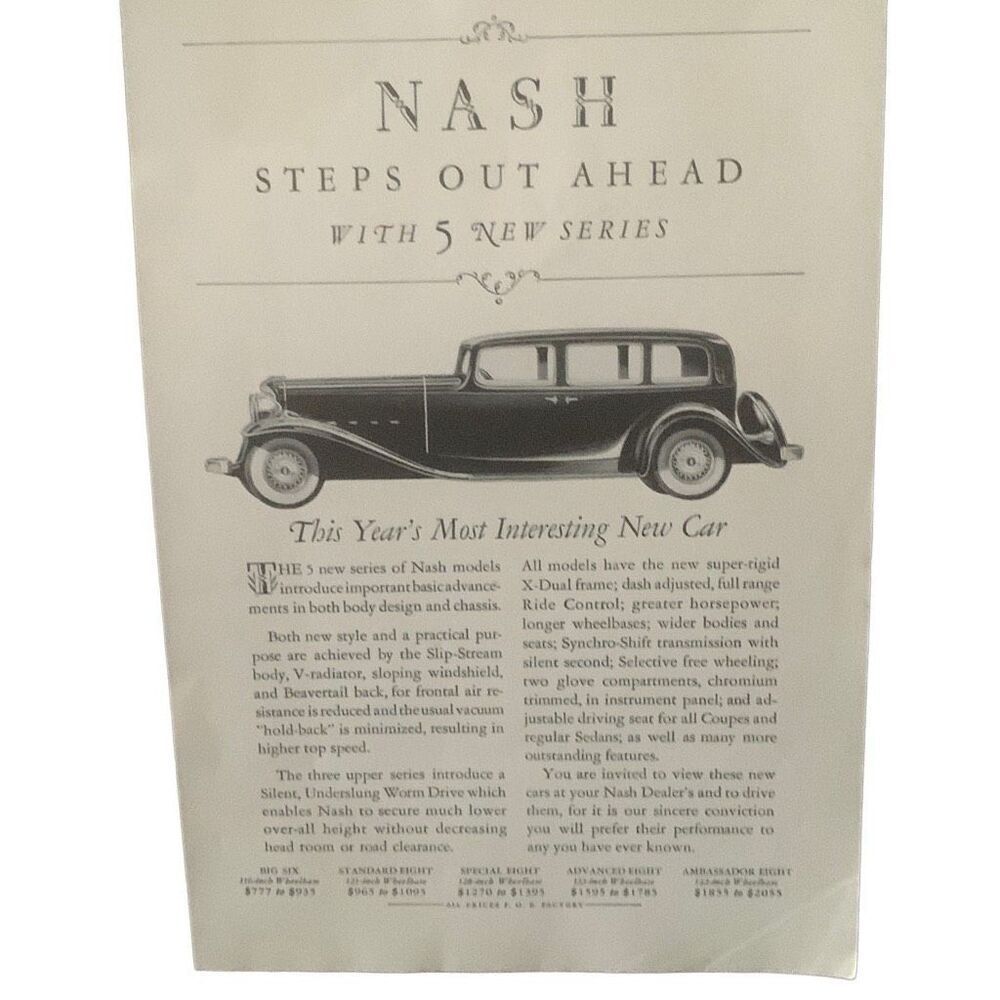 Vintage 1932 Nash Steps Out Ahead 5 New Series Ad Advertisement